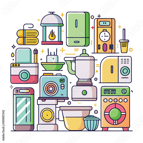 Colorful Kitchen and Household Appliances