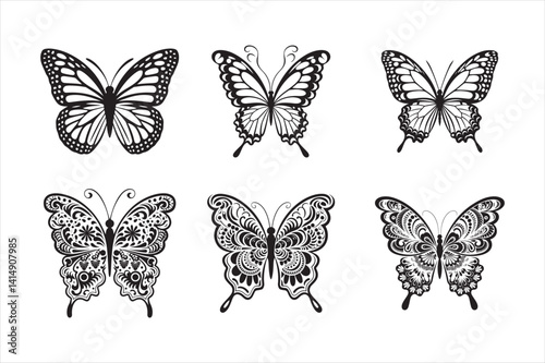 set of butterflies isolated