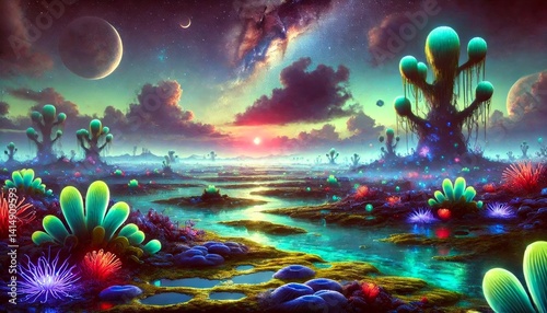 Hypothetical Life on Exoplanet K2-18b: Bioluminescent Ecosystem and Alien Atmosphere Under a Red Dwarf Sun
