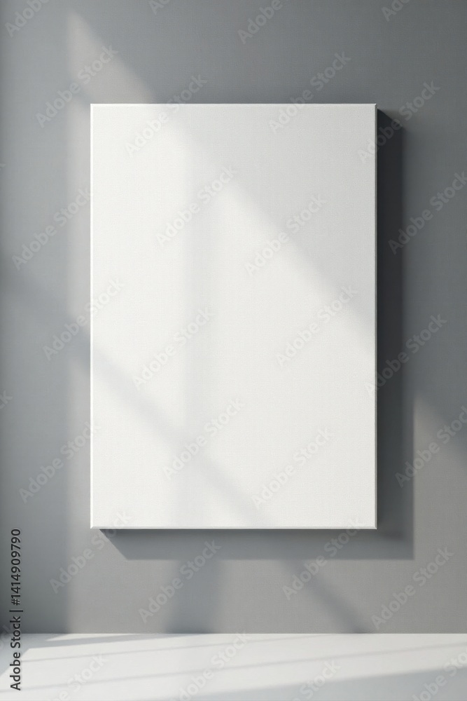 Blank Canvas Mockup Minimalist Interior Design Featuring Sunlight Shadows on a Grey Wall Blank Canvas Mockup Minimalist Interior Design Featuring Sunlight Shadows on a Grey Wall
