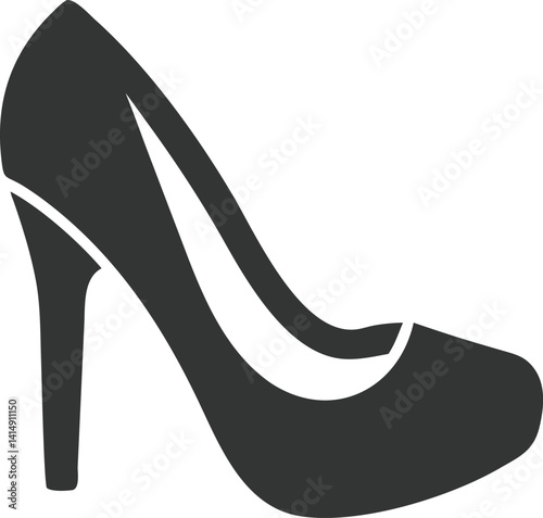 Elegant Dark Heel Shoe Silhouette on Transparent Background Fashion Accessory