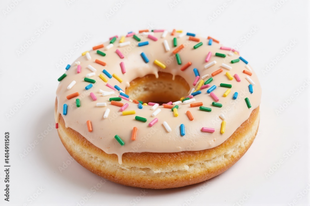 Fresh glazed donut with thick sugary icing isolated on clean white background perfect for bakery menu design or dessert advertising campaign Fresh glazed donut with thick sugary icing isolated on clean white background perfect for bakery menu design or dessert advertising campaign