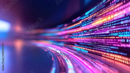 Digital Flow: A mesmerizing visual representation of high-speed data transmission, showcasing the fluidity and energy of information traveling across a digital pathway.