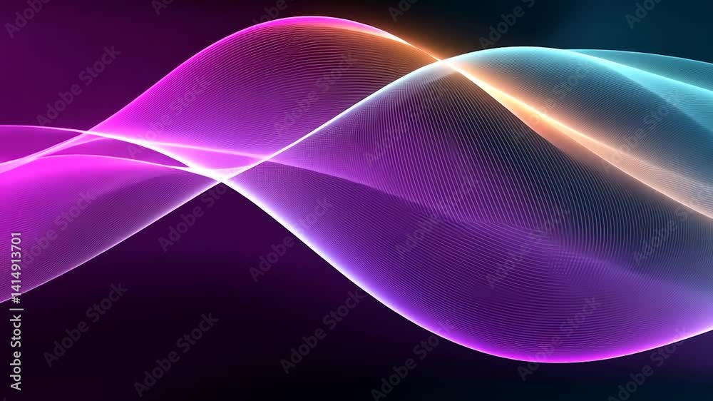 Abstract waves glow with vibrant colors in digital artwork on dark backdrop
