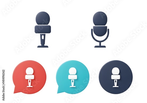 Microphone Icons Set on Speech Bubbles for Communication and Media
