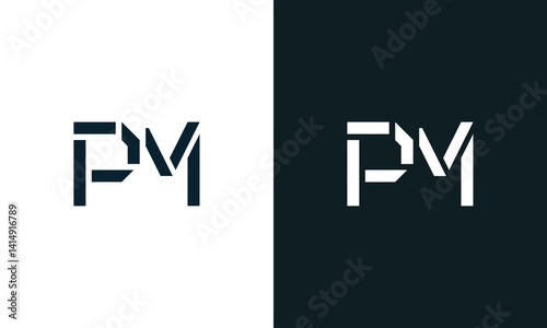 Creative minimal abstract letter PM logo.