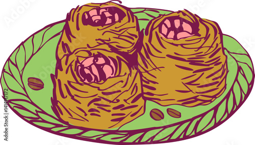 Eastern Sweets Traditional Baklava Desserts Illustration