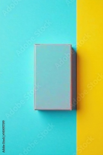 A Light Blue Rectangular Box on a Two-Tone Background of Teal and Golden Yellow