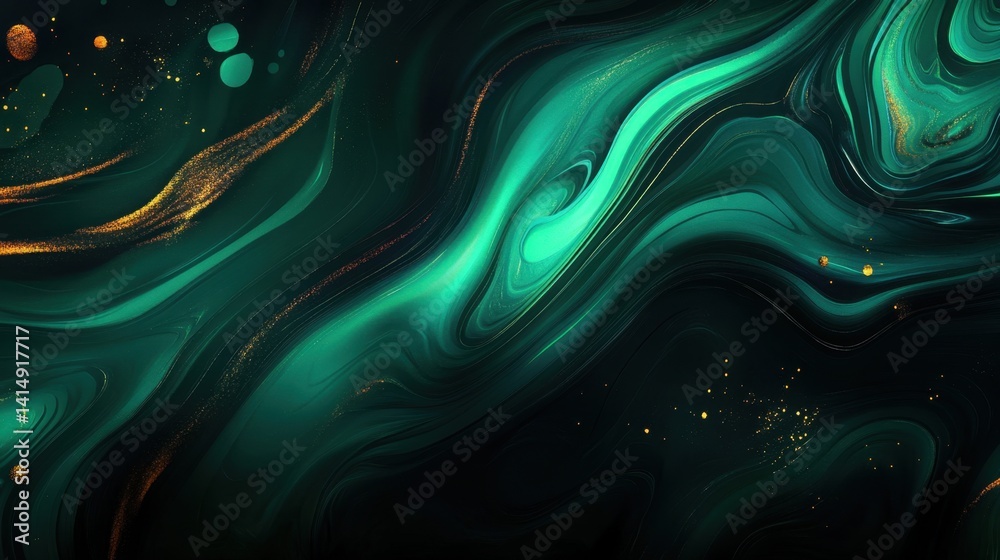Emerald Green Abstract Art Background with Gold Glittering Accents and Fluid Marble Texture for Modern Design Emerald Green Abstract Art Background with Gold Glittering Accents and Fluid Marble Texture for Modern Design