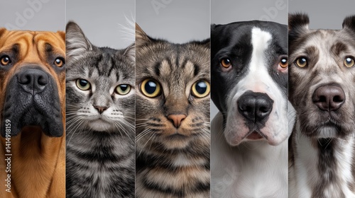Obraz na płótnie Expressions of various pets featuring a collection of isolated animal faces showcasing different emotions w salonie