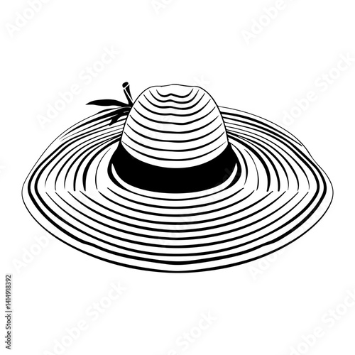 Elegant Sun Hat Illustration Wide Brim, Summer Fashion Accessory Design