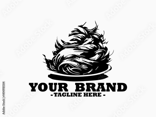 Minimalist line drawing of a tangled portion of long spaghetti noodles presented on a round shallow plate. spaghetti food concept, spaghetti food illustration vector and spaghetti logo design