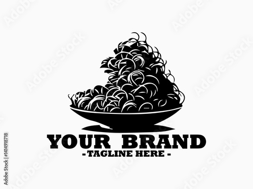 Minimalist line drawing of a tangled portion of long spaghetti noodles presented on a round shallow plate. spaghetti food concept, spaghetti food illustration vector and spaghetti logo design