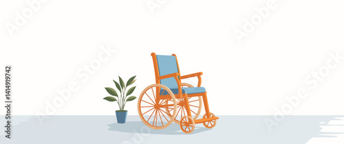 Elegant wooden wheelchair in minimalist room, symbolizing comfort