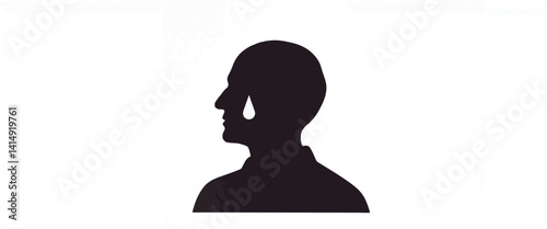 Elderly man's silhouette expressing sorrow with tear, emotional simplicity