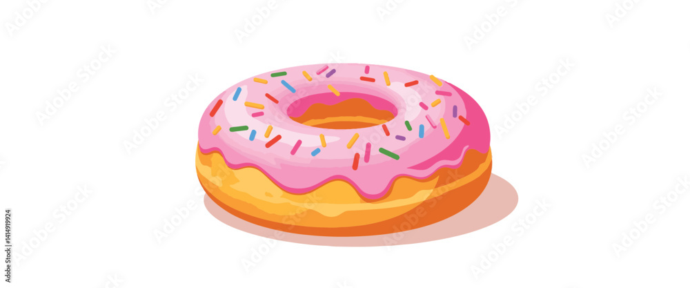 Colorful pink frosted donut on white background, dessert delight Colorful pink frosted donut on white background, dessert delight
