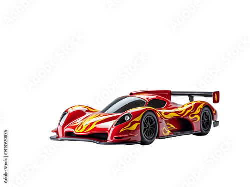Obraz na płótnie Eye-Catching Toy Race Car, A Glossy, Highly Detailed Model with Vibrant Flames, Perfect for Collectors and Enthusiasts Seeking Quality and Detail w salonie