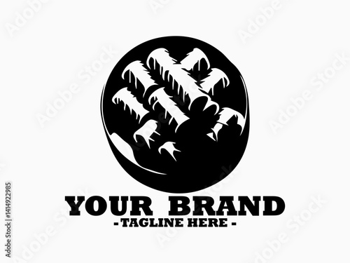drawing of a stack of several cylindrical spring rolls arranged on a round serving plate. lumpia food concept, lumpia indonesian traditional food outline, spring rolls line art, lumpia logo vector