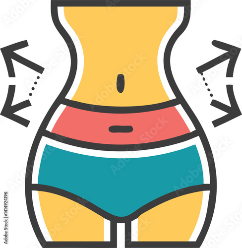 Isolated Colorful Woman Torso in Underwear with Arrows on a Transparent Background