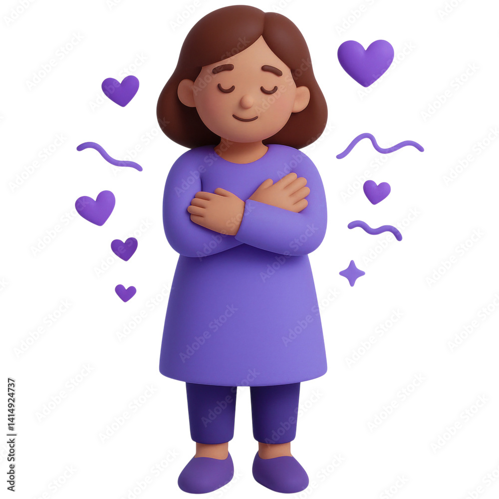 Mental Health :serene illustration of person embracing themselves surrounded by hearts and waves symbolizing mental health themes Mental Health :serene illustration of person embracing themselves surrounded by hearts and waves symbolizing mental health themes