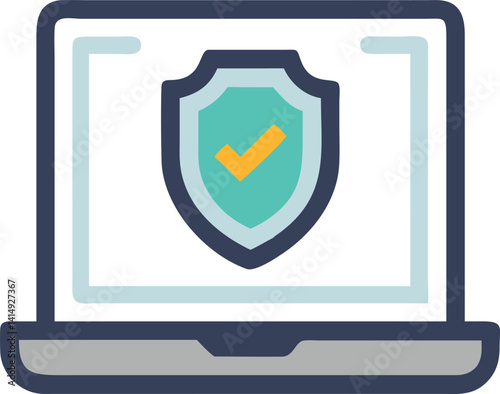 Free Download Laptop Computer Featuring a Turquoise Shield with Orange Checkmark Icon - GFXLoad