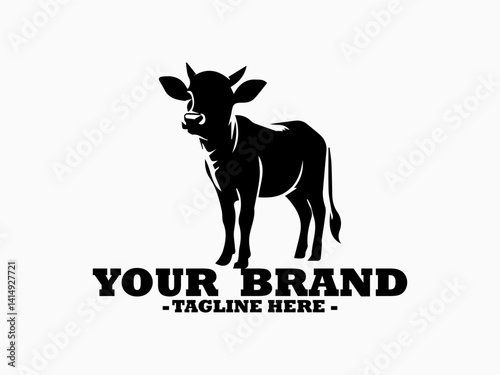powerful standing bull featuring strong musculature and prominent curved horns. Farm animal bull concept, bull full body vector illustration and bull logo design art