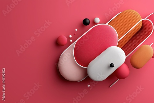 Obraz na płótnie Geometric shapes and modern design elements create a vibrant pink background with lines and dots w salonie