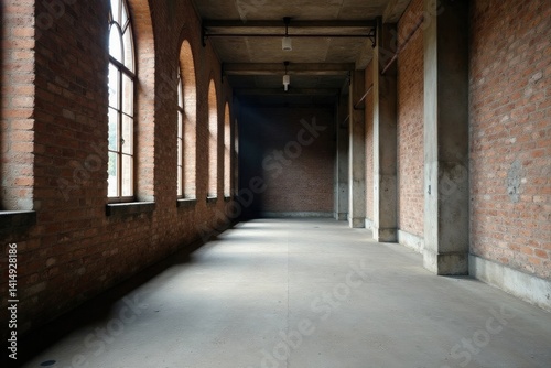 Wallpaper Mural Sunlit Corridor in a Brick Building with High Ceilings and Concrete Pillars Torontodigital.ca