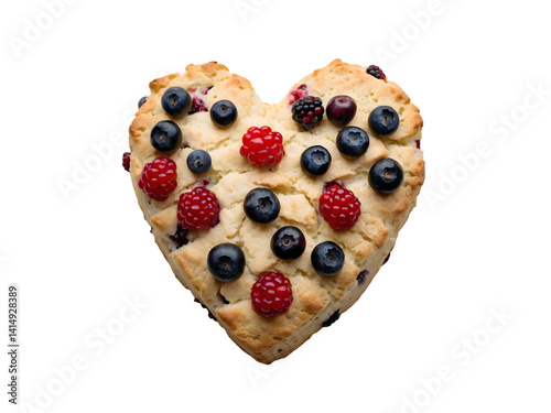 Obraz na płótnie Heart-Shaped Scone Adorned with Fresh Berries, A Delightful Treat for Valentine's Day or Any Occasion, Beautifully Isolated w salonie