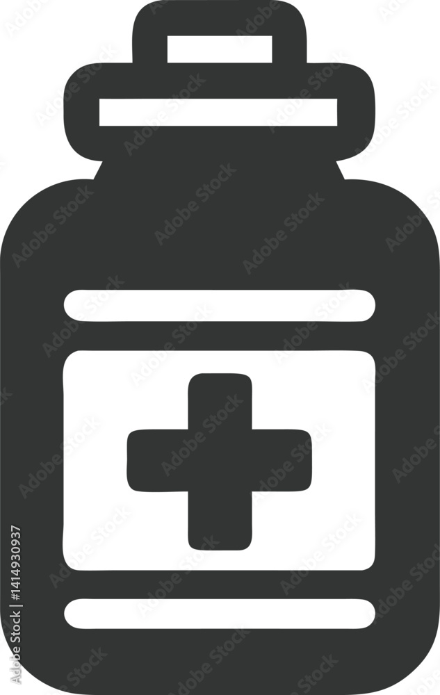 Obraz premium Medicine Bottle Icon with a Plus Symbol on Transparent Background Shape