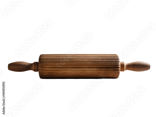 Isolated rustic wooden rolling pin with handles, perfect for baking enthusiasts and culinary professionals, displaying craftsmanship and tradition