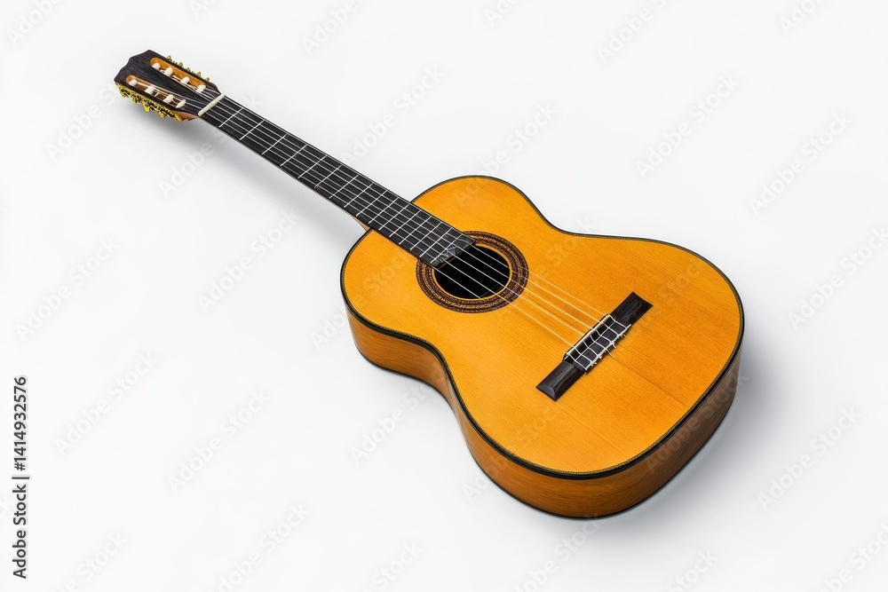 Fototapeta premium A classical guitar's intricate beauty rests elegantly on a clean surface
