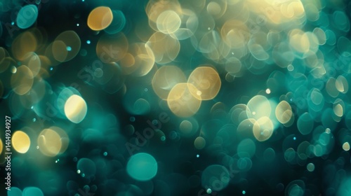 Abstract Teal And Gold Bokeh Lights Background, Festive Glitter