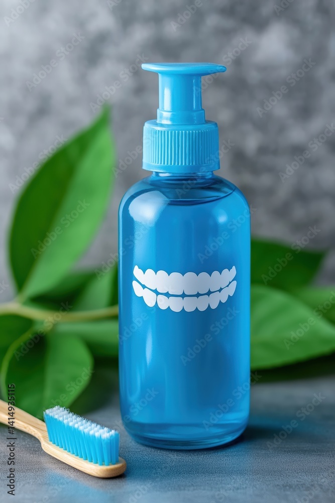 Promoting dental care with mouthwash and toothbrush aimed at enhancing oral hygiene and encouraging smiling faces
