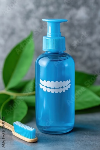 Obraz na płótnie Promoting dental care with mouthwash and toothbrush aimed at enhancing oral hygiene and encouraging smiling faces w salonie
