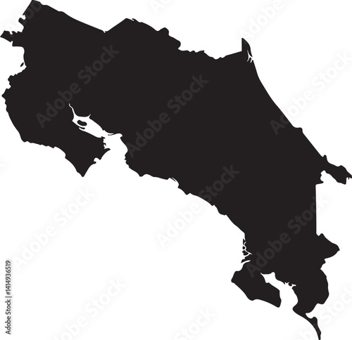 Black silhouette country borders map of Costa Rica on white background of vector illustration