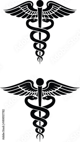 two black caduceus illustrations for medical and healthcare