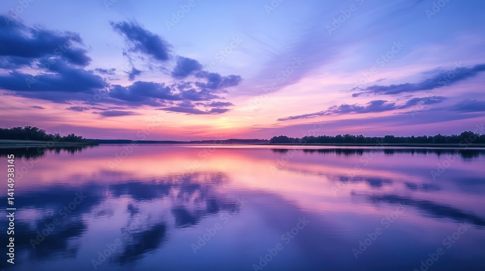 Obraz premium Serene Sunset Reflection on Still Lake