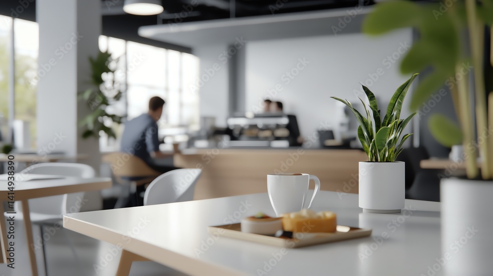 Coworkers enjoying casual buffetstyle lunch in modern breakroom, 3D illustration