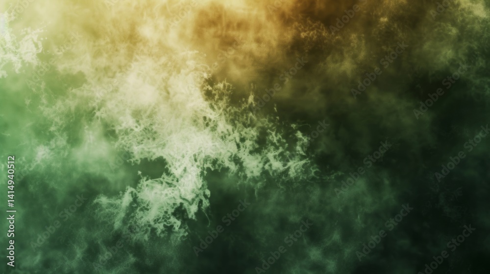 Obraz premium Mystic Green And Gold Cloudscape Texture Background, Atmospheric Abstract Art