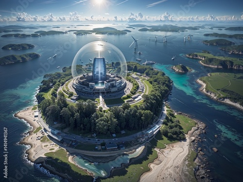 aerial view of the world,Protected Earth: A Floating Sanctuary of Renewable Energy and Nature