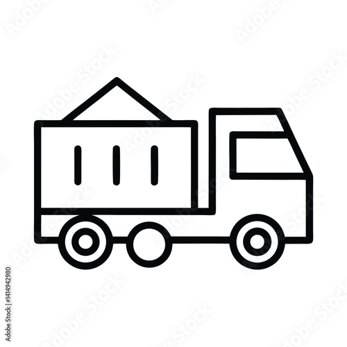 Outline Style Construction Truck Icon with Transparent Background Design