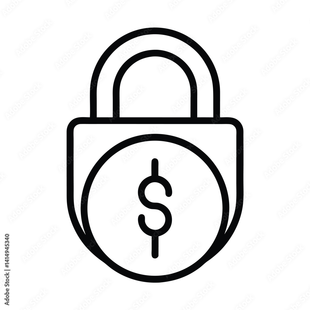Outlined Padlock With Dollar Sign Security, Money Protection Concept, Transparent Outlined Padlock With Dollar Sign Security, Money Protection Concept, Transparent