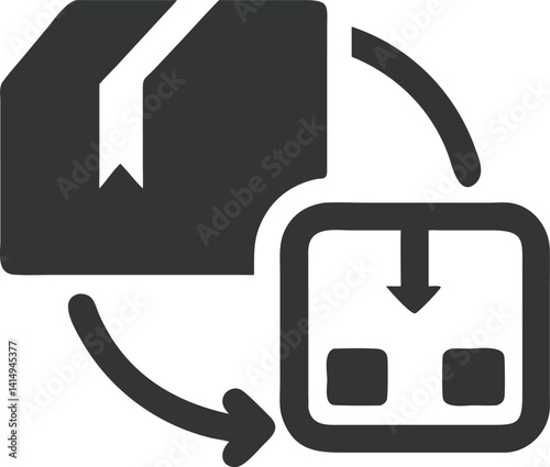 Package Redelivery Icon with Arrow and Box on Transparent Background