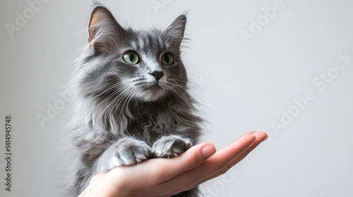 A Cat in human hands on a white background