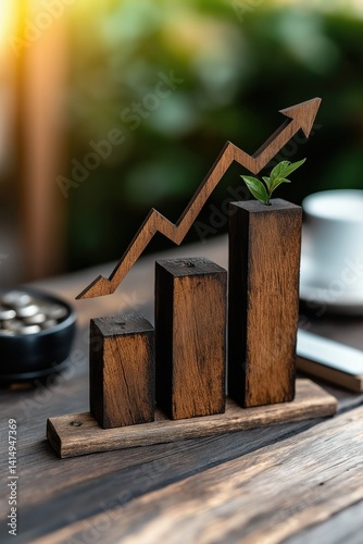 Obraz na płótnie Financial success illustrated by a bar chart with upward trend arrow showcasing positive growth in investments and market performance w salonie