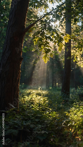 Wallpaper Mural Sunlit Forest Serenity: Captivating Nature Photography in Mystical Woodland Environment Torontodigital.ca