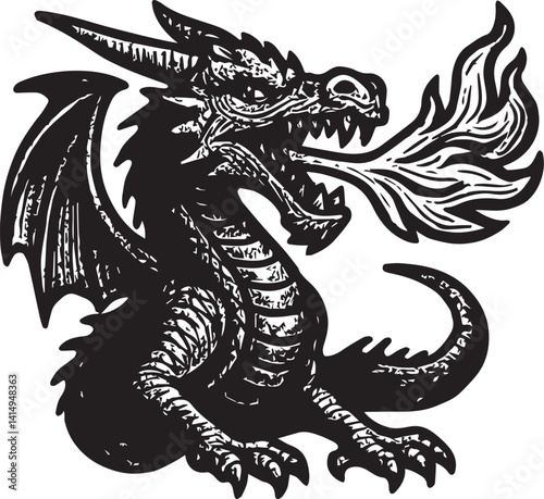 Dragon spit fire vector illustration