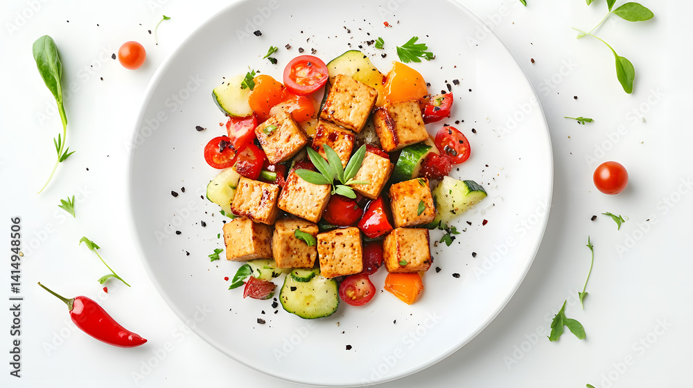 Salad Stir Fried Tofu with tomatoes and cucumber Salad Stir Fried Tofu with tomatoes and cucumber