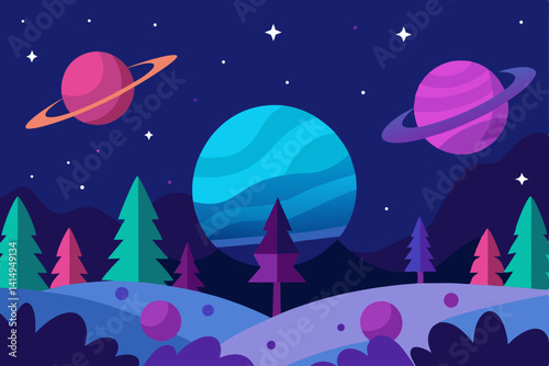 winter landscape with moon